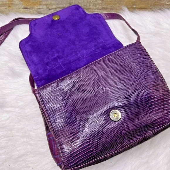 Vntg Sharif Purple Snakeskin Embossed Leather Purse Shoulder Bag Crossbody - Picture 9 of 12